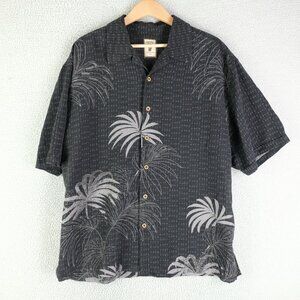 Jamaica Jaxx Shirt Mens Large Black Gray Silk Button Up Tropical Palm Trees